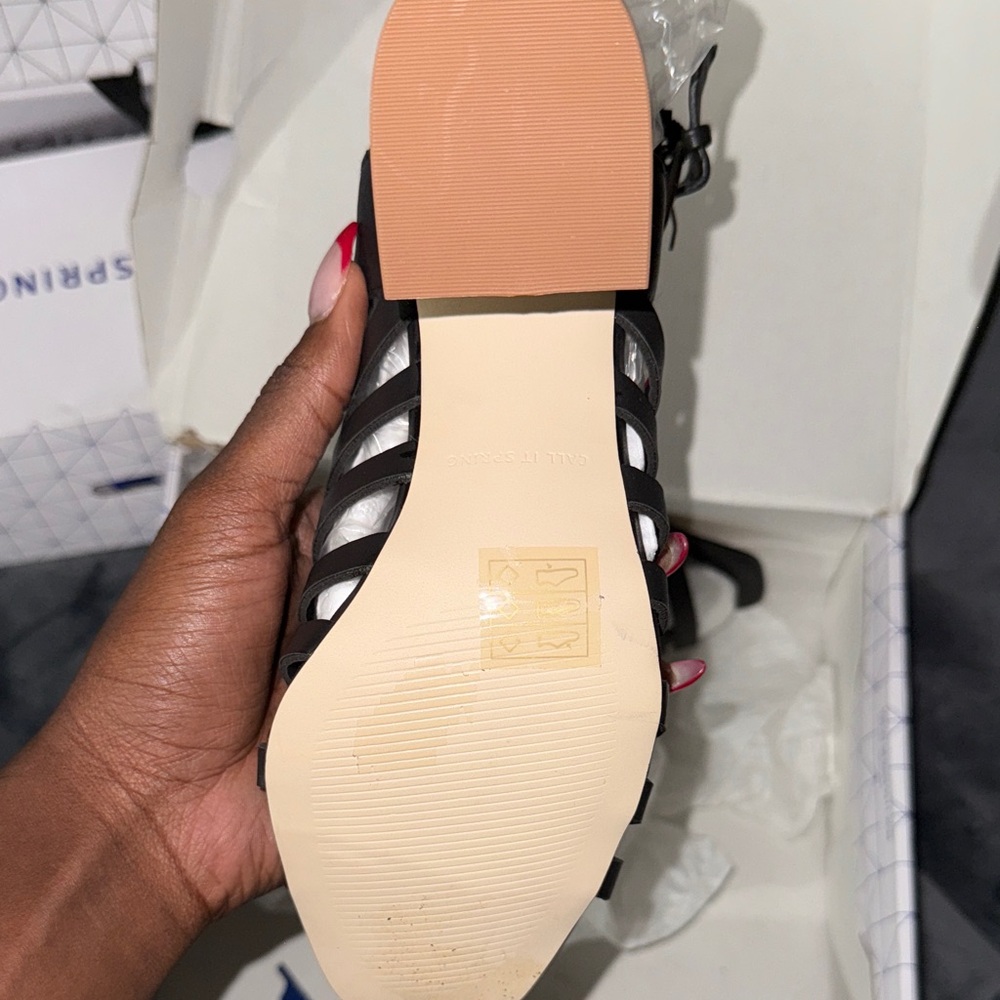 Call It Spring Black and White Strappy Heels - Picture 3 of 3